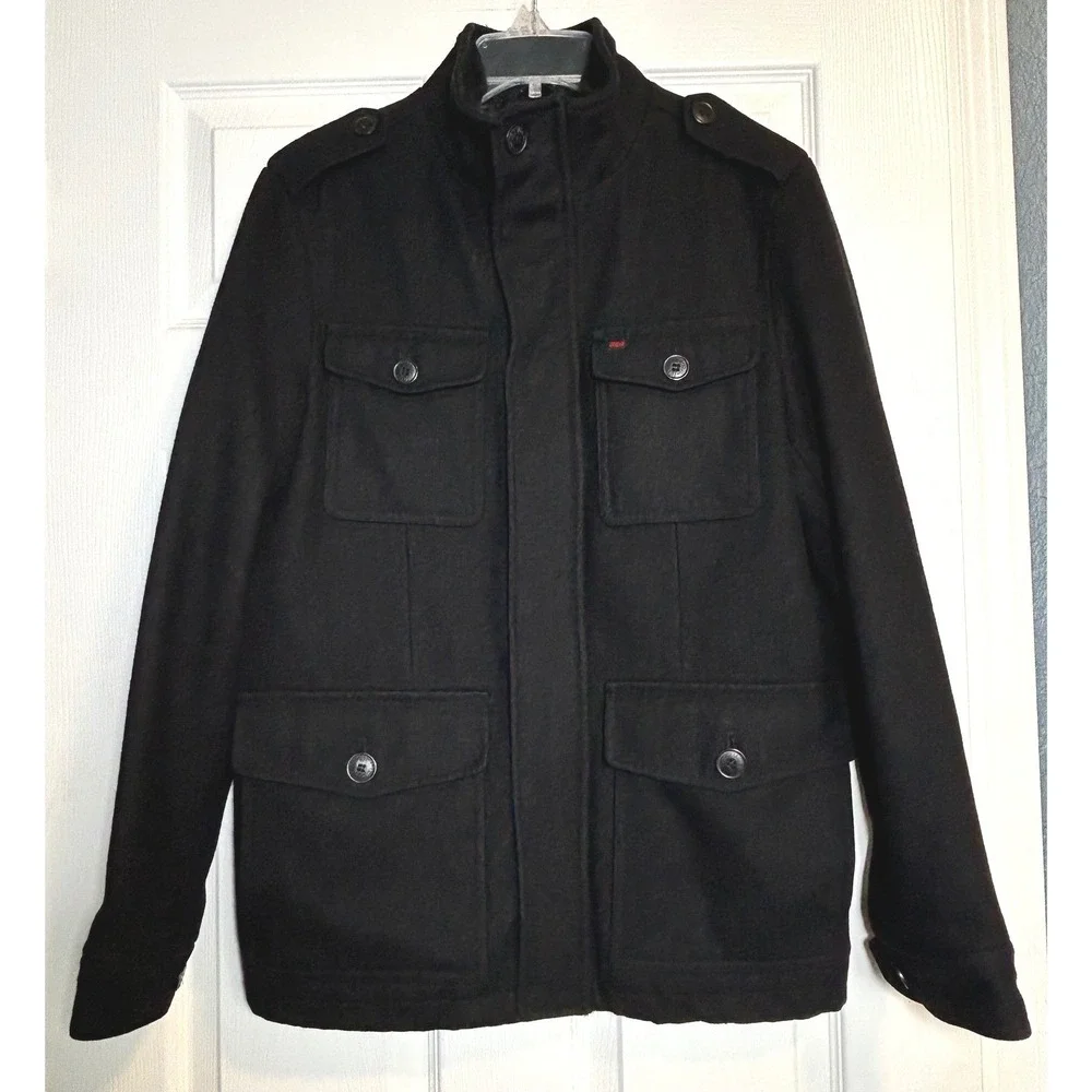 Levi's Black Military Jacket Men's S Quilted Wool Blend Utility Pockets Epaulets